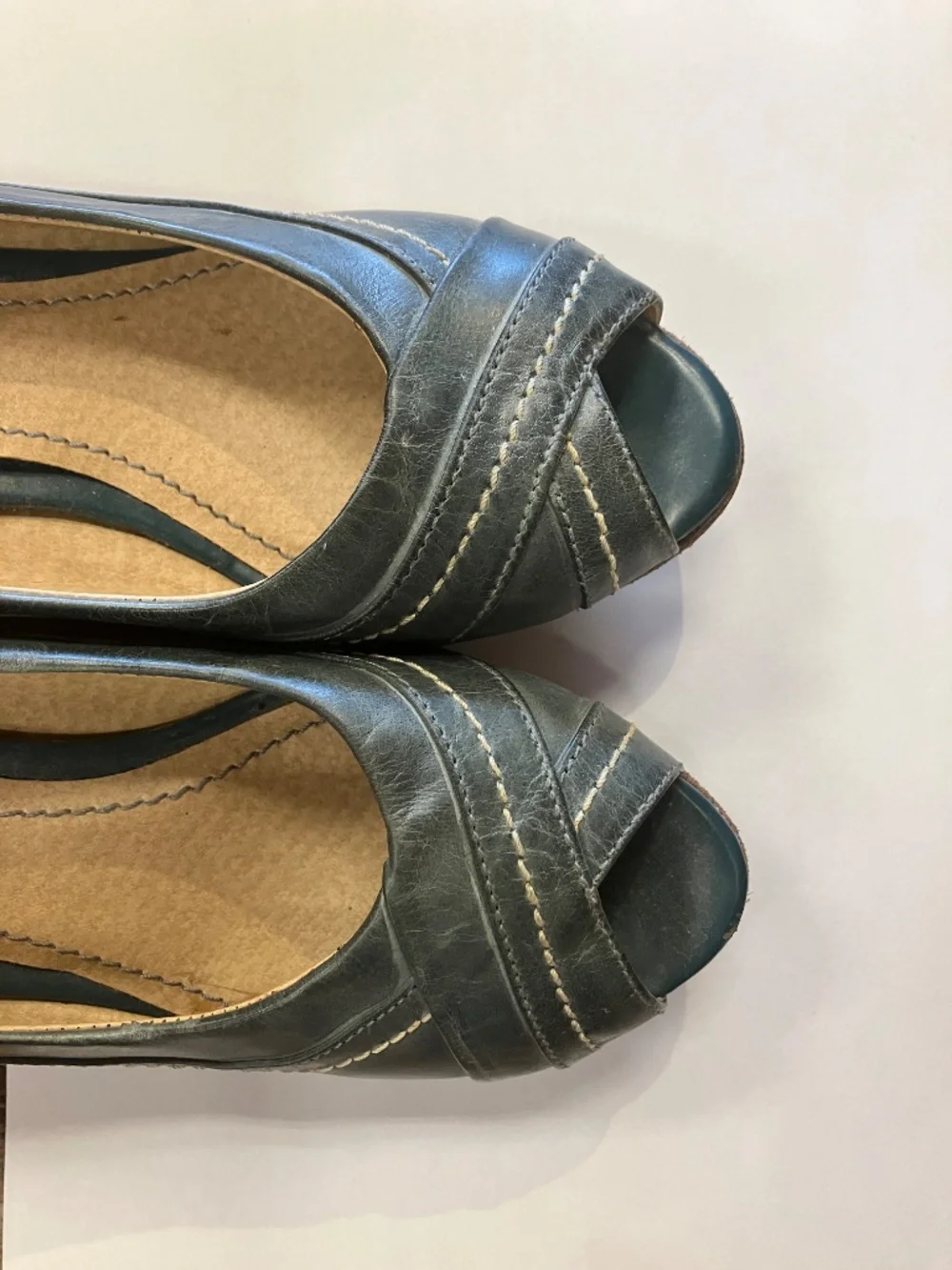 NEW Women's Fat Face USA 7 (UK38) - Open Toe Blue Green Earthy Leather Shoes